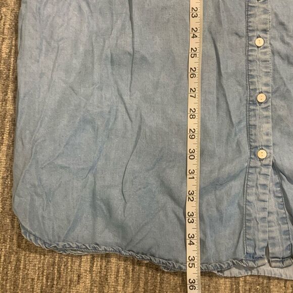 Vintage Terre Bleue Dress Small Tencell Embroidered Blue Collar Button Down Midi - Picture 4 of 6